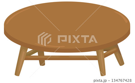 丸い木製ローテーブルのイラスト ベクター素材 134767428