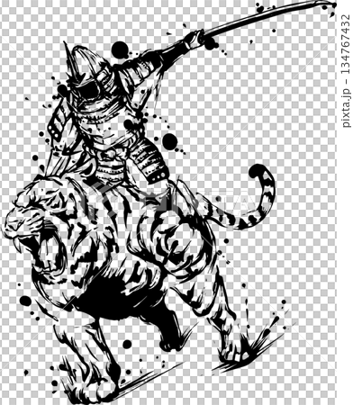 武士騎虎墨畫插圖 武士騎虎墨畫插圖 134767432
