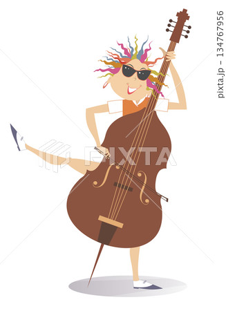 Young cellist woman. Musician. Young woman plays cello with inspiration. Isolated on white background	 134767956