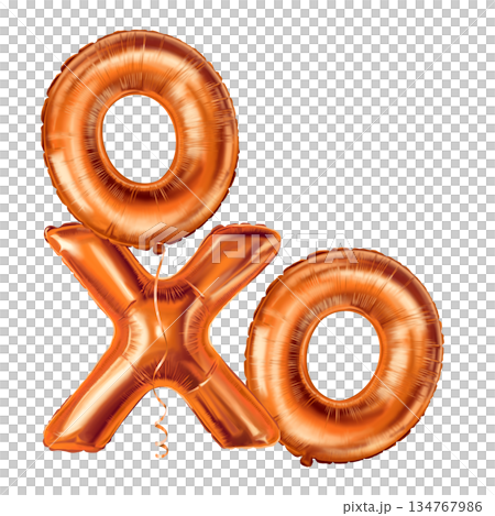 XO corner letter design of gold foil balloons hand drawn illustration with shine. Puffy metallic luxury shape. Great for valentine card and holiday decor. Ideal for festive poster and party banner. XO corner letter design of gold foil balloons hand drawn illustration with shine. Puffy metallic luxury shape. Great for valentine card and holiday decor. Ideal for festive poster and party banner. 134767986