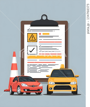 Vertical insurance paperwork and vehicle...のイラスト素材 [134768373] - PIXTA