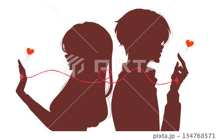 運命の赤い糸を結ばれた背中合わせの男女　冬 134768571