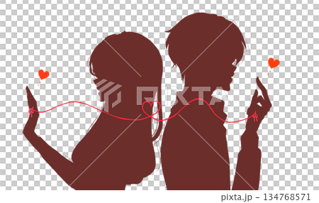 運命の赤い糸を結ばれた背中合わせの男女　冬 134768571