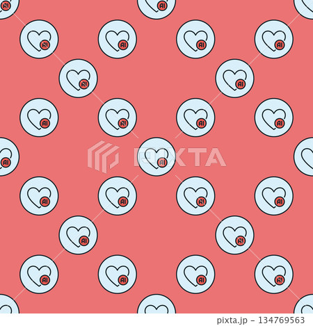 Artificial Intelligence and Heart sign vector I Love AI colored round seamless pattern 134769563