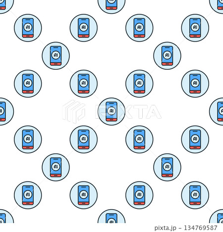 Smartphone with Artificial Intelligence vector Artificial Intelligence round colored seamless pattern 134769587