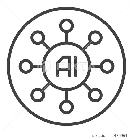AI digital technology vector Artificial Intelligence thin line round icon or symbol 134769643