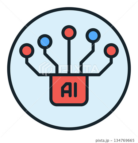 Artificial Intelligence Chip Circuit Board vector AI round colored icon or sign 134769665