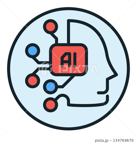 Artificial Intelligence Human Head vector AI Chip in Head colored round icon or design element 134769670