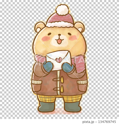 冬熊小心翼翼地拿著一封信的插圖素材 134769745