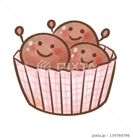 水彩風 ゆるいお弁当おかずキャラクター ミートボール イラスト（単体・透過・コピースペース） 134769746