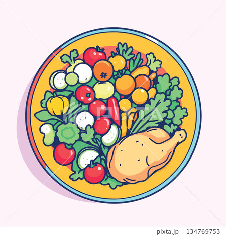 Vsai healthy meal with chicken and fresh vegetables Vsai healthy meal with chicken and fresh vegetables 134769753