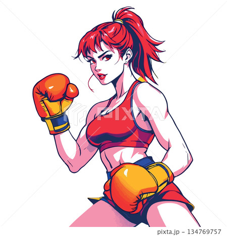 Vsai female boxer standing in fighting pose cartoon style Vsai female boxer standing in fighting pose cartoon style 134769757