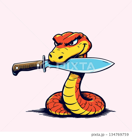 Vsai angry cartoon snake holding a knife mascot Vsai angry cartoon snake holding a knife mascot 134769759