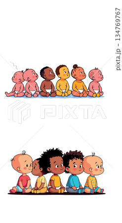 Vsai diverse group of babies illustrating multicultural childhood Vsai diverse group of babies illustrating multicultural childhood 134769767