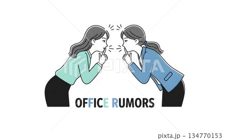 オフィスの給湯室でヒソヒソと噂話をする女性社員 134770153