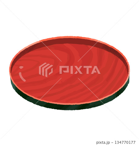 和風の漆塗りの丸いお盆のイラスト 134770177