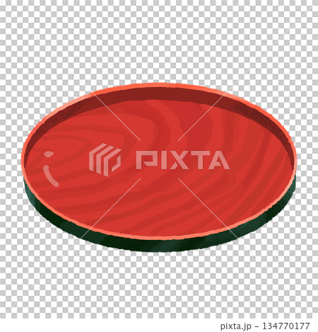 和風の漆塗りの丸いお盆のイラスト 134770177