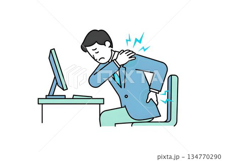 肩こりと腰痛が酷くてデスクワークが辛い男性 134770290