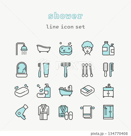 Bathroom and Shower Line Icon Set 134770408