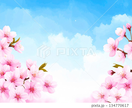 青空と桜の爽やかなフレーム画像 青空と桜の爽やかなフレーム画像 134770617