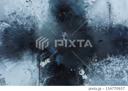 Photo of explosion. Industrial controlled explosion. Imploding works. 134770937