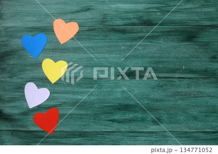 Valentines Day hearts on vintage wooden background as Valentines Day symbol 134771052