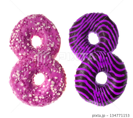 Four appetizing American donuts on white background isolated 134771153