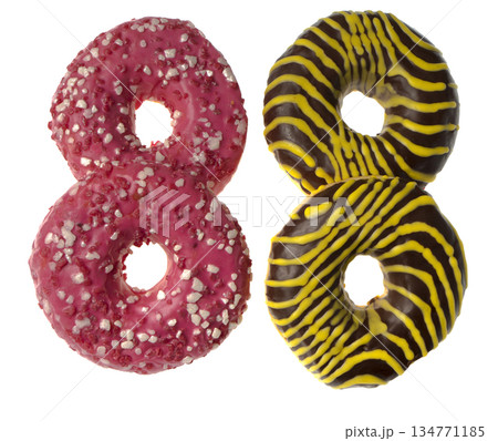 Four appetizing American donuts on white background isolated Four appetizing American donuts on white background isolated 134771185