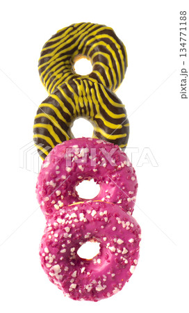 Four appetizing American donuts on white background isolated 134771188