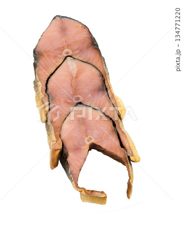 Piece of cut fish pink salmon, on white background isolated Piece of cut fish pink salmon, on white background isolated 134771220