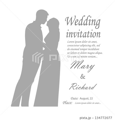 Happy Valentine's Day. Happy Wedding Day silhouettes. Hand drawn. Not AI, vector illustration. 134772077
