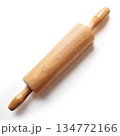 Overhead View of a Wooden Rolling Pin Isolated on White Background. Generative AI 134772166