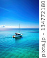 A White Yacht Sails On The Calm, Clear Caribbean Sea Under A Blue Sky. Generative AI 134772180
