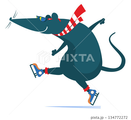Cute rat or mouse skates. Winter sport. Cute rat or mouse a skater. Isolated on white background	 134772272