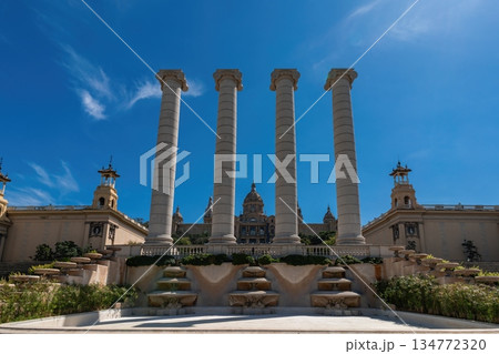 Four Columns of Montjuic with Palau Nacional in Barcelona, Spain Four Columns of Montjuic with Palau Nacional in Barcelona, Spain 134772320