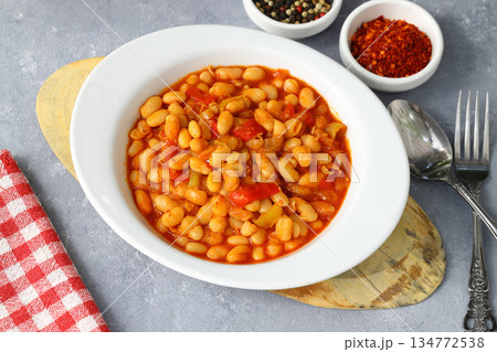 Traditional delicious Turkish foods; Dried bean (Kuru fasulye). 134772538