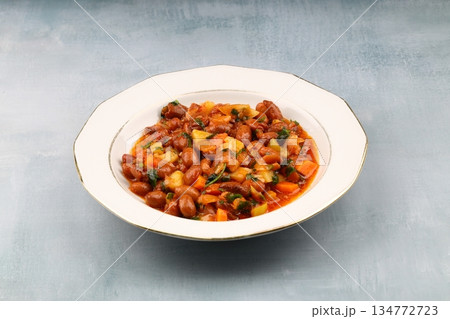 Traditional delicious Turkish food; Kidney beans with olive oil, Red kidney bean stew, Turkish name; Barbunya pilaki Traditional delicious Turkish food; Kidney beans with olive oil, Red kidney bean stew, Turkish name; Barbunya pilaki 134772723
