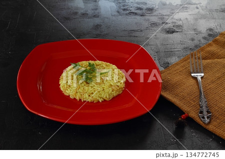 Traditional Turkish Rice Pilav / Plain Pilaf Portion Served. Organic Food. 134772745