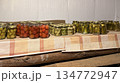 Homemade preserved vegetables in cellar 134772947
