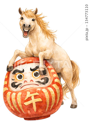 だるまに乗る干支の馬の和風イラスト 正月の縁起物 透過素材(目あり) だるまに乗る干支の馬の和風イラスト 正月の縁起物 透過素材(目あり) 134773110
