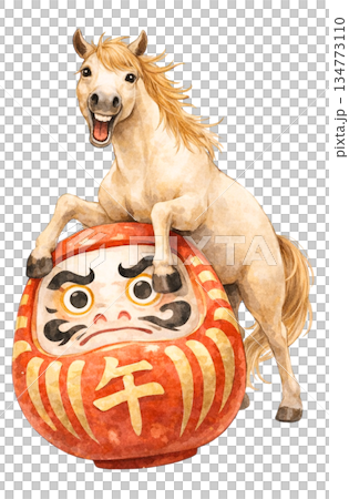 だるまに乗る干支の馬の和風イラスト 正月の縁起物 透過素材(目あり) だるまに乗る干支の馬の和風イラスト 正月の縁起物 透過素材(目あり) 134773110