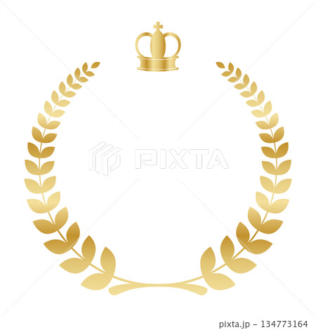 ロイヤル王冠を配置した月桂冠のゴールドアワードフレーム ロイヤル王冠を配置した月桂冠のゴールドアワードフレーム 134773164