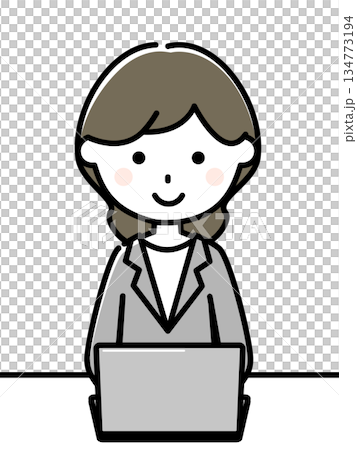 パソコンを操作するスーツの女性 134773194
