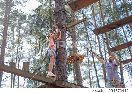 Suspended bridges and a cable car for rock climbing. Suspended bridges and a cable car for rock climbing. 134773413