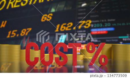 Rising Business Cost Analysis with Financial Market Background 3d render. 134773509