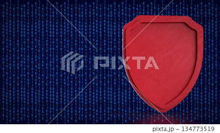 Red Cybersecurity Shield on Binary Data Background 3d render. 134773519