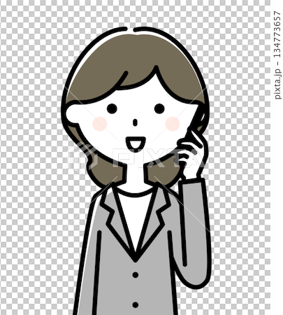 A woman in a suit talking on a smartphone 134773657