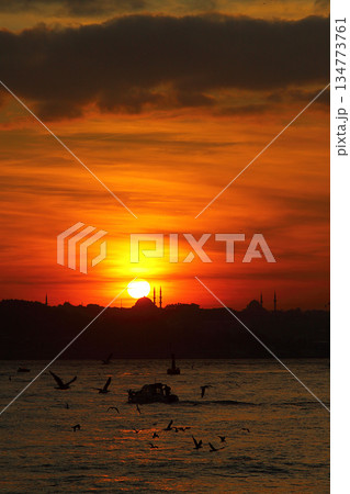 Ramadan time with the muslim city istanbul silhouette 134773761