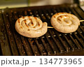 Munich white fried sausages grilled, lie parallel to each other 134773965