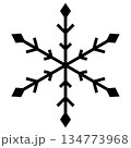 Black snowflake icon, simple geometric design, isolated on transparent background. 134773968
